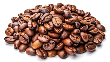 Obraz premium Premium Coffee Beans Displayed On A White Background For Cafe Decor. Coffee. Beans. White. Background. Photos. Images. Roast. Organic. Aroma. Premium. Cafe. Drink. Grain.