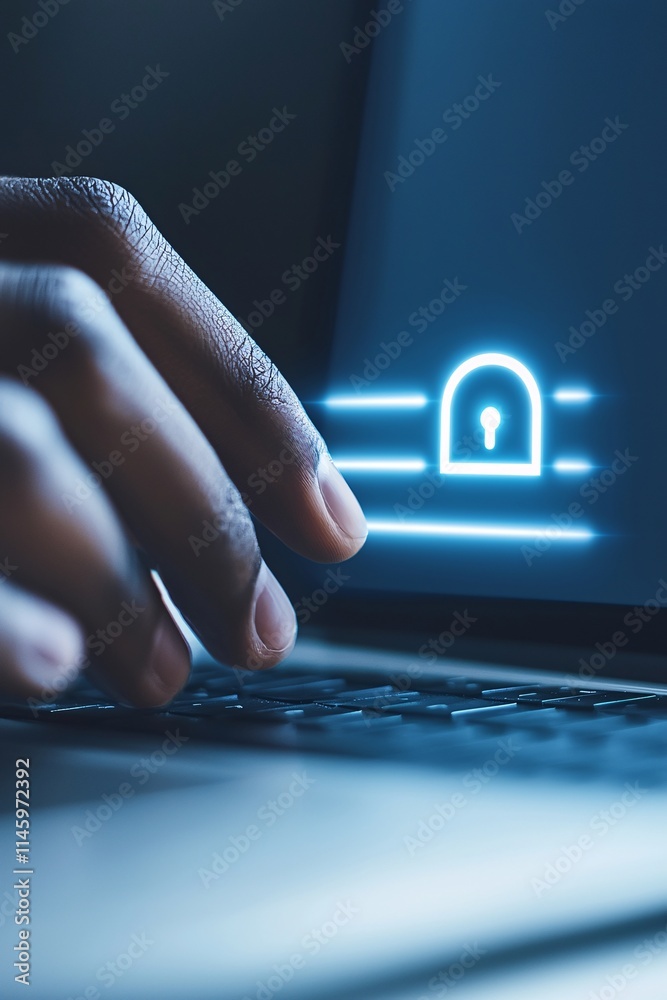 Poster a clean and minimalist stock photo of hands entering login credentials into an online platform on a 