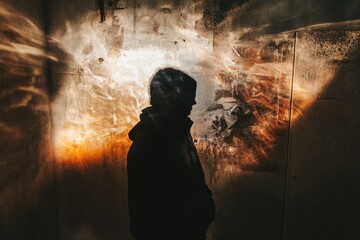 A figure stands before a brick or stone wall, with no distinguishing features to identify the subject