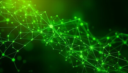 Obraz premium Abstract green wave pattern with glowing dots representing connectivity and technology at night