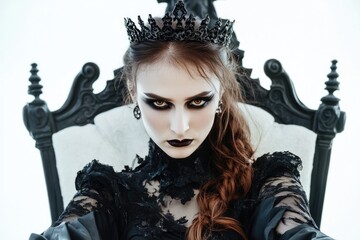 A woman wearing a black dress and a crown, great for use as a royalty or elegance symbol