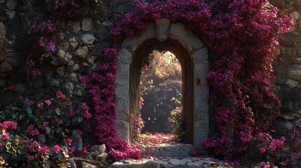 Artistic representation of a keyhole surrounded by vines and flowers, blending nature with architecture.