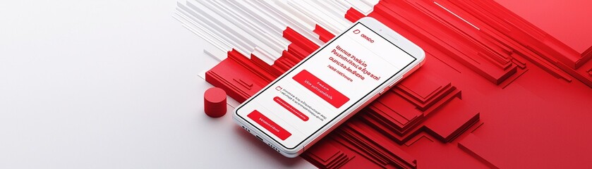 A smartphone screen showing an online registration approval success message, surrounded by abstract digital graphics