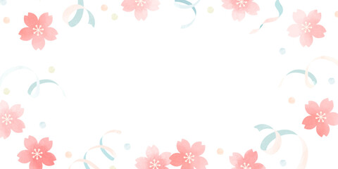 水彩風 桜とリボンの華やかな和風背景｜春のデザイン素材 ( ベクター 白背景 )