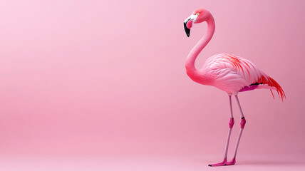 Striking pink flamingo on vibrant pink background, showcasing elegance