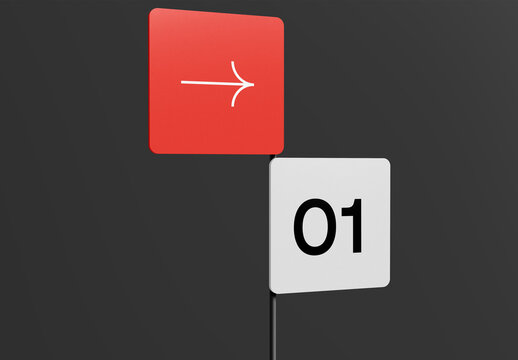 3D Dual Direction Sign Mockup on Black Background &mdash; Modern Road or Office Wayfinding Display