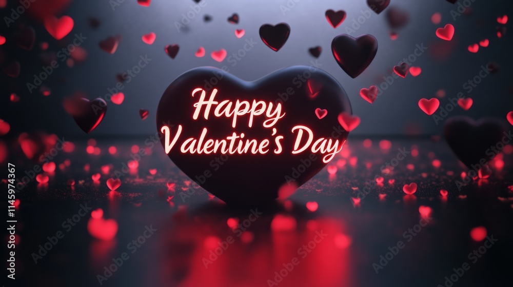 Poster a vibrant display of hearts floats around a central heart, glowing with the message of love for vale