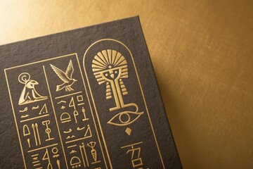 Minimalist Gold Hieroglyphic Designs Etched on a Full Gold Background