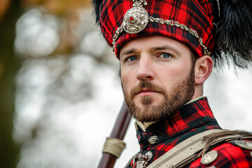 Obraz premium Authentic Scottish person Piper in Traditional Attire, Generative AI Artwork Capturing Cultural Heritage