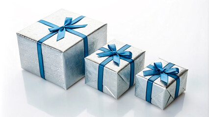 Blue gift box with ribbon and bow for celebration, birthday, Christmas, or holiday surprise