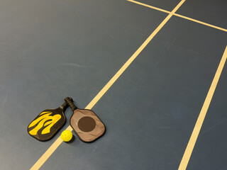 A Pickleball Racquet's on blue court