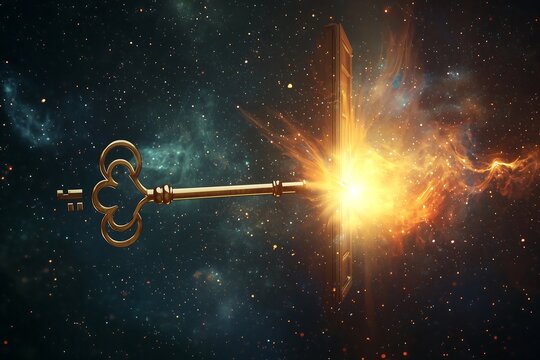 Unlocking cosmic secrets a golden key opens mysteries in starry universe