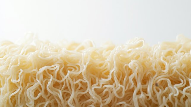 Close up view of fast cooking noodles displayed against a white background, showcasing the texture and shape of fast cooking noodles perfect for quick meal preparation.