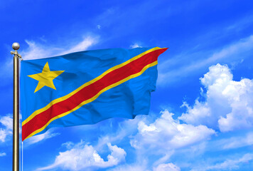 Democratic Republic of Congo National Flag Waving in Radiant Skies