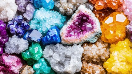 Colorful collection of various crystals and gemstones.