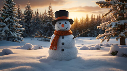 Fototapeta premium snowman in the snow
