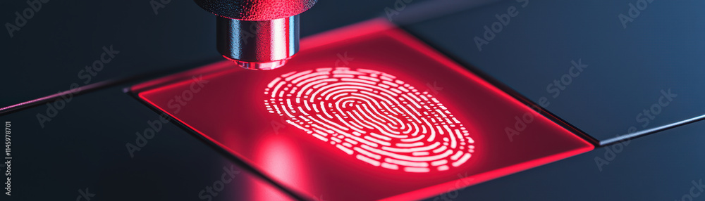 Poster close up of fingerprint scanner displaying red fingerprint pattern, showcasing advanced technology and security features