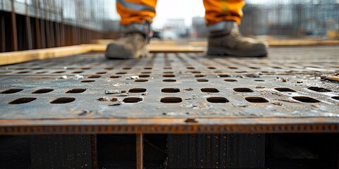 End of steel plates utilized for scaffolding floors, showcasing the importance of steel plates in construction projects. Steel plates provide essential support and durability for scaffolding floor