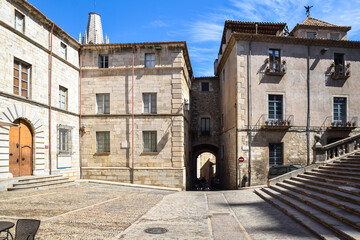 Plaza de la Catedral de Girona, Catalonia, Spain.