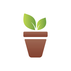 A minimalist icon of a plant in a brown pot with two green leaves, symbolizing growth, nature, and eco-friendliness. Perfect for gardening, sustainability, and environmental themes.