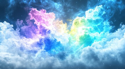 Fototapeta premium Colorful cloudscape at night, vibrant hues and starry sky.