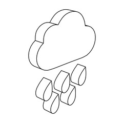 The outline of a large rain symbol is made with black lines. 3D view of the object in perspective. Vector illustration on white background