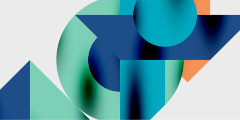 Detailed composition of circles, semicircles, and triangles with glossy effects and smooth gradients. A sleek and modern vector design for creative and tech-inspired projects