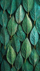 Obraz premium A pile of green leaves with water droplets on them, creating an elegant and natural background. 