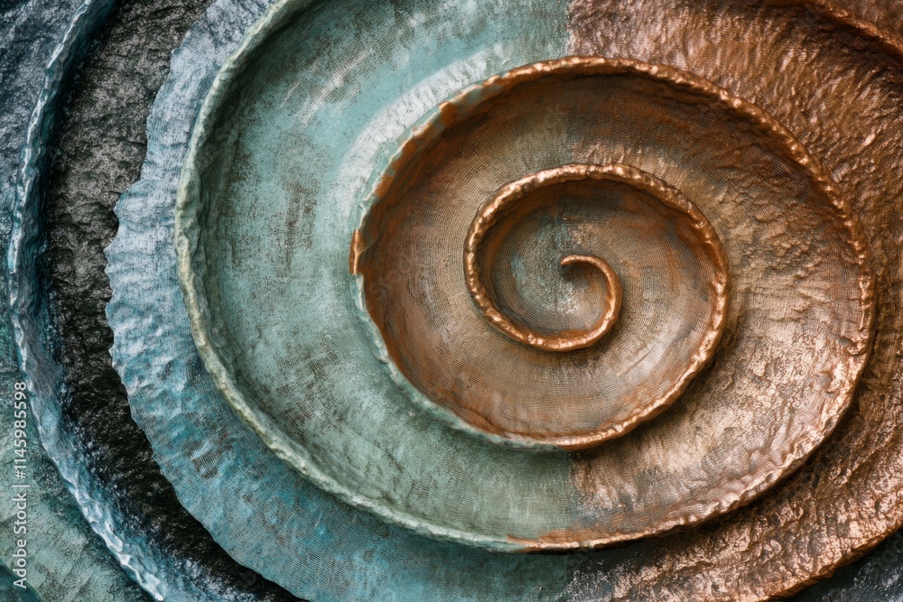 Poster a detailed close-up view captures the swirling, textured spiral of an abstract artwork in earthy ton