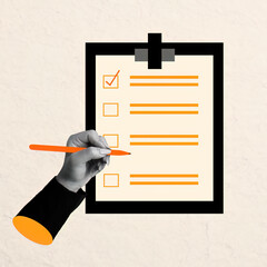 Collage of task management strategies office space graphic design professional environment creative...