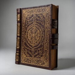 Fototapeta premium A leather-bound book with an antique design, isolated on a white background.