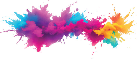 An Intense and Beautiful Rainbow Explosion of Holi Paint Powder, Bursting with Bold and Rich Colors, Filling the Air with a Stunning Multicolor Cloud Against a Clean, Pure White Background.