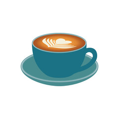 A stylish illustration of a cup of coffee with latte art, featuring a heart-shaped design. Perfect for coffee shops, cafés, or branding related to beverages and relaxation.