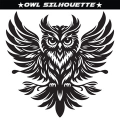 Owl vector silhouette. Black and white vector