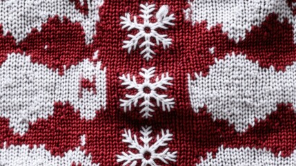 A cozy red and white sweater with intricate snowflakes design, perfect for winter outfits or festive occasions