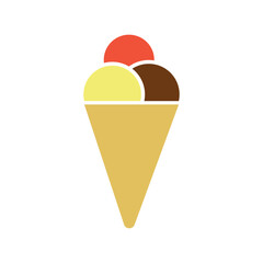 Minimalist ice cream cone illustration featuring three scoops of different flavors in a waffle cone. Perfect for use in food-related designs, summer promotions, and dessert-themed graphics.