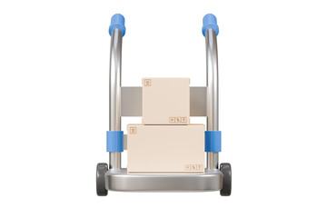 3d Hand truck with cardboard or parcel box icon isolated on transparent background. Transport...