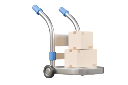3d Hand truck with cardboard or parcel box icon isolated on transparent background. Transport trolley. Cargo logistic delivery online service concept. 3d Minimal hand truck procurement icon. 3d render - Powered by Adobe