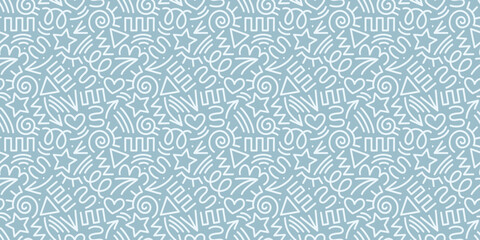 Line doodle seamless pattern. Creative abstract art background collection for children or festive celebration design. Simple childish scribble wallpaper print texture bundle.