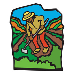 Farmer working with hoe isometric icon vector