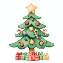 colorful s tree adorned with ornaments and gifts, radiating festive cheer