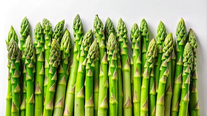 Fototapeta premium Fresh Green Asparagus, Wide Angle, White Background - High-Resolution Food Photography