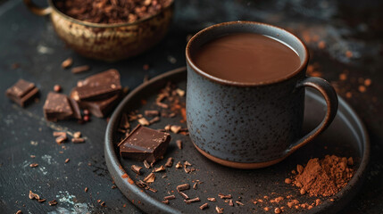 Hot milk coffee with chocolate and dark hojicha tea, featuring roasted genmai brown tea with strong aroma and creamy foam. A cozy, artisanal drink perfect for warmth, flavor, and indulgence.
