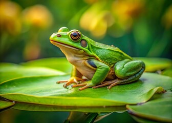 Obraz premium Green Frog on Lily Pad - Rule of Thirds Photography - Nature Macro