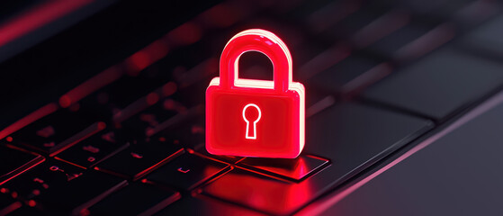 glowing red padlock symbol on laptop keyboard represents digital security and protection