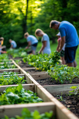 A community garden where people of all ages come together to grow different plants.
