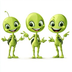 Obraz premium Playful green cartoon insects whimsical setting digital art cheerful vibe creative viewpoint