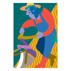 abstract farmer plowing field with a horse Vector illustration
