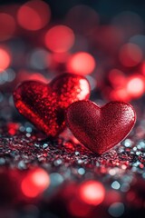 Red Hearts on Shiny Surface