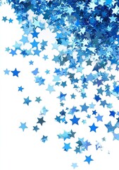 Blue stars in the form of confetti on white background